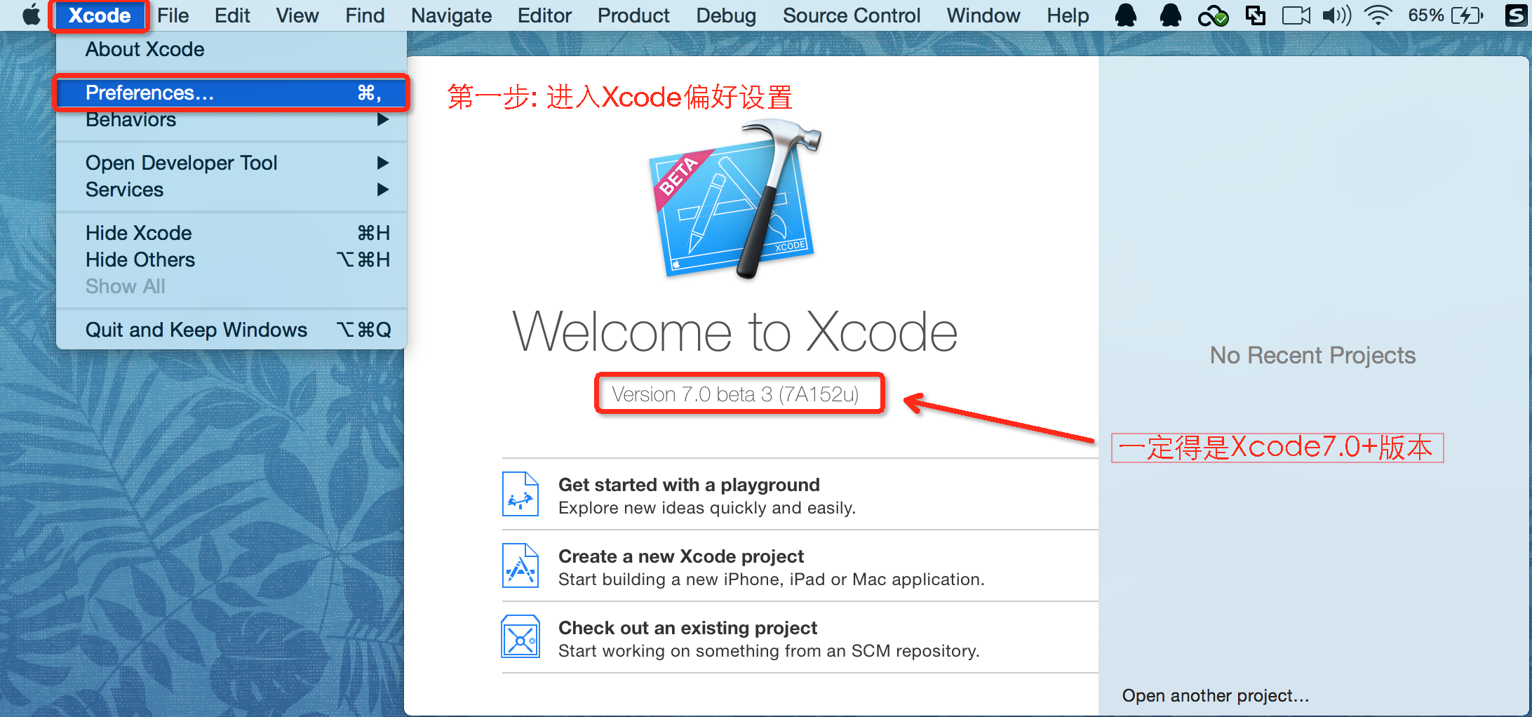 2.进入Xcode偏好设置